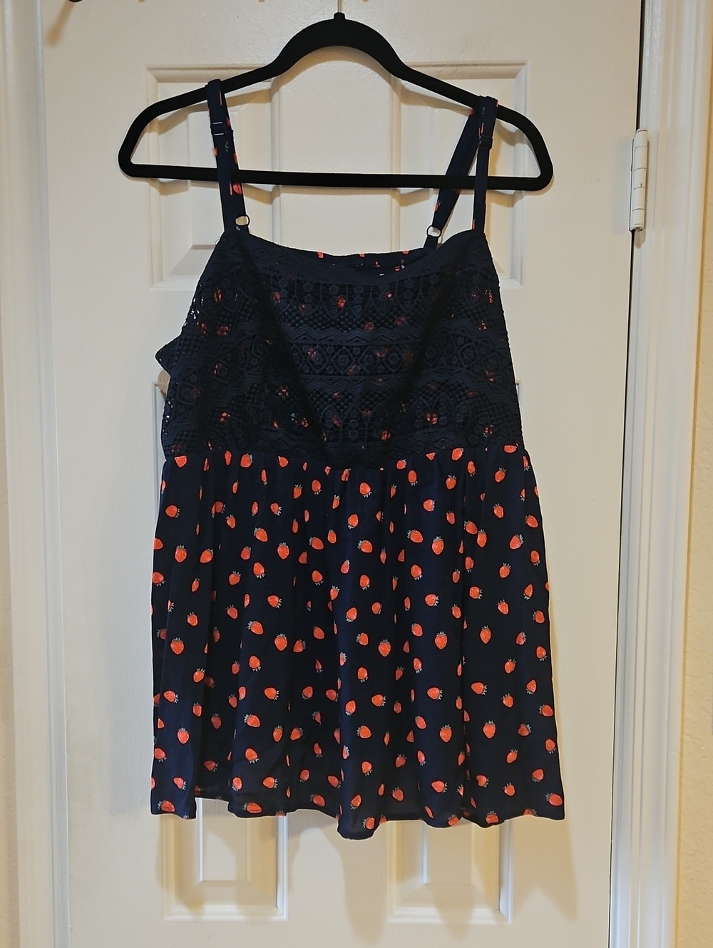 torrid Navy Crochet Bodice Strawberry Print Tank